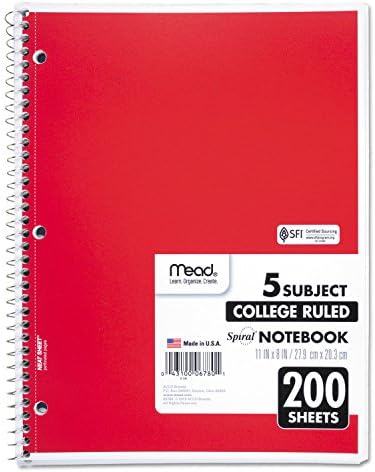 Mead Spiral Notebook, College Ruled Paper, 11" x 8", 200 Sheets, Assorted Colors, 1 Count (06780)