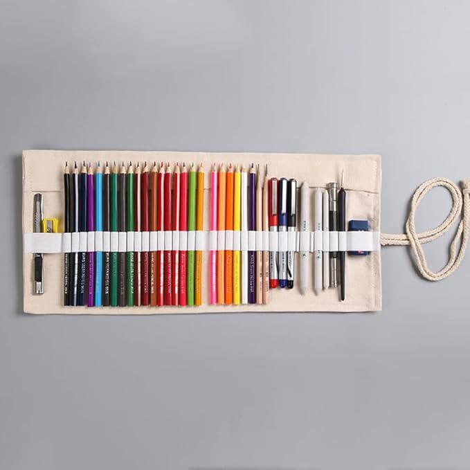 DIYOMR 24/36/72 Slots Pencil Wrap Pencil Rolls, Artist Colored Pencils Roll Up Bag Short Brushes Pouch Case Pencils Organizer for Drawing Coloring and Sketching (Trees, 72slots)