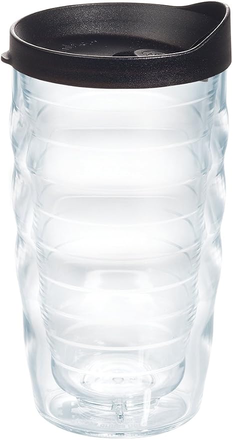 Tervis Clear & Colorful Lidded Made in USA Double Walled Insulated Tumbler Travel Cup Keeps Drinks Cold & Hot, 10oz Wavy, Black Lid