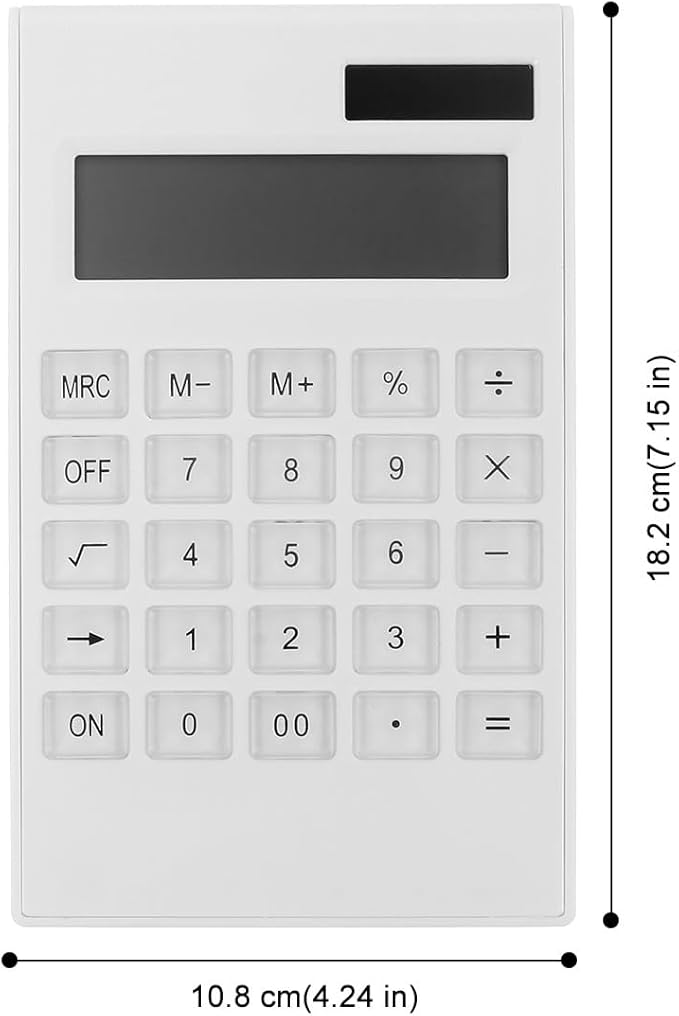 Toddmomy Ultrathin Solar Calculator with Large Keys Portable Electronic Calculator for Office Use White