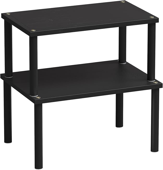 VERTORGAN Cabinet Organizer Shelf(Set of 2),Kitchen Counter Shelves,Bamboo Spice Rack Countertop and Cabinet,Stackable Expandable,Medium(Black)