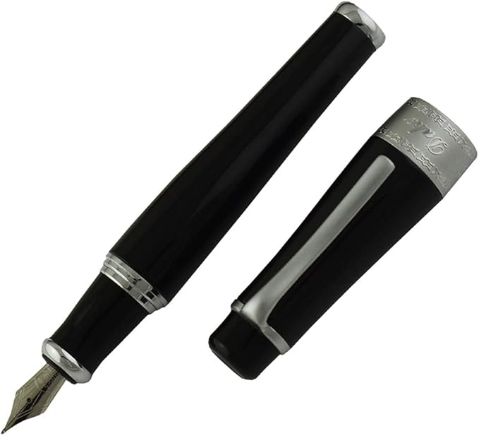 Asvine Duke Charlie Chaplin Fountain Pen Fine Nib, Unique Design Collection Black Heavy Pen with Pouch