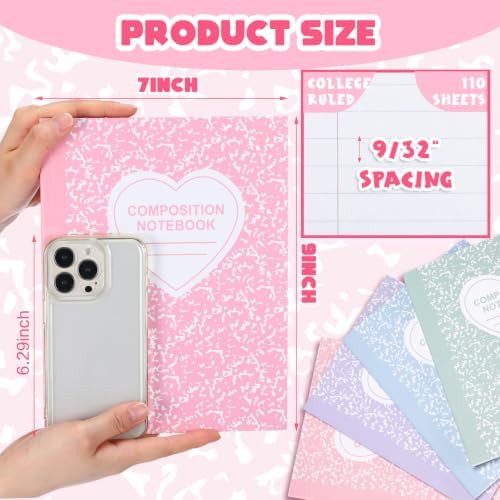 Tenceur 4 Pcs Composition Notebooks College Ruled Multicolor Marble