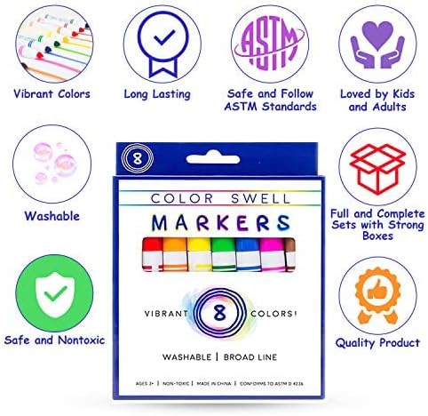 Color Swell Washable Markers Bulk Pack, 8 Vibrant Colors, Broad Line, Non-Toxic, 40 Sets (320 Total Markers), Ages 3+