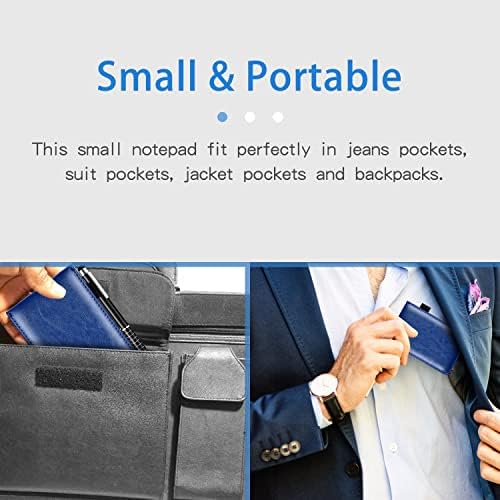 7 Pcs Small Pocket Notepad Holder Set with Pen, Mini Portable Leather Pocket Notebook for offices, schools, restaurants (Blue)