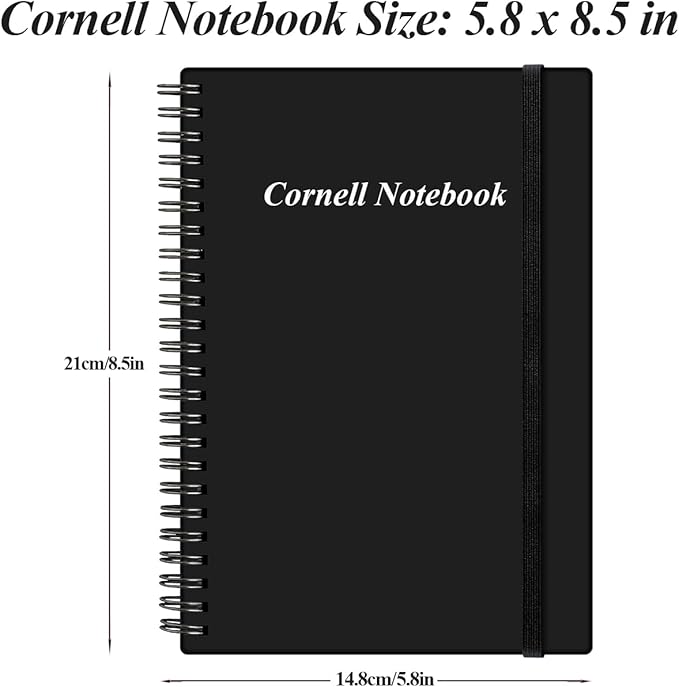 Yaridar A5 Cornell Notes Notebook - College Spiral Cornell Notebooks for Note Taking, Subject College Ruled Steno Pads for Office/School/Home, 5.8" x 8.5", Black
