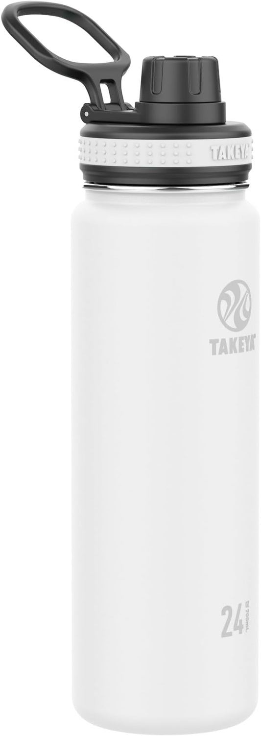 Takeya Originals 24 oz Vacuum Insulated Stainless Steel Water Bottle - Leakproof & BPA-Free Spout Lid - Keeps Drinks Cold 24 Hrs/Hot 12 Hrs - Double-Wall Design - Ideal for Active Lifestyles, White