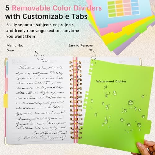 Hardcover Spiral Notebook with Tabs & Dividers, 8"x10" 5 Subject