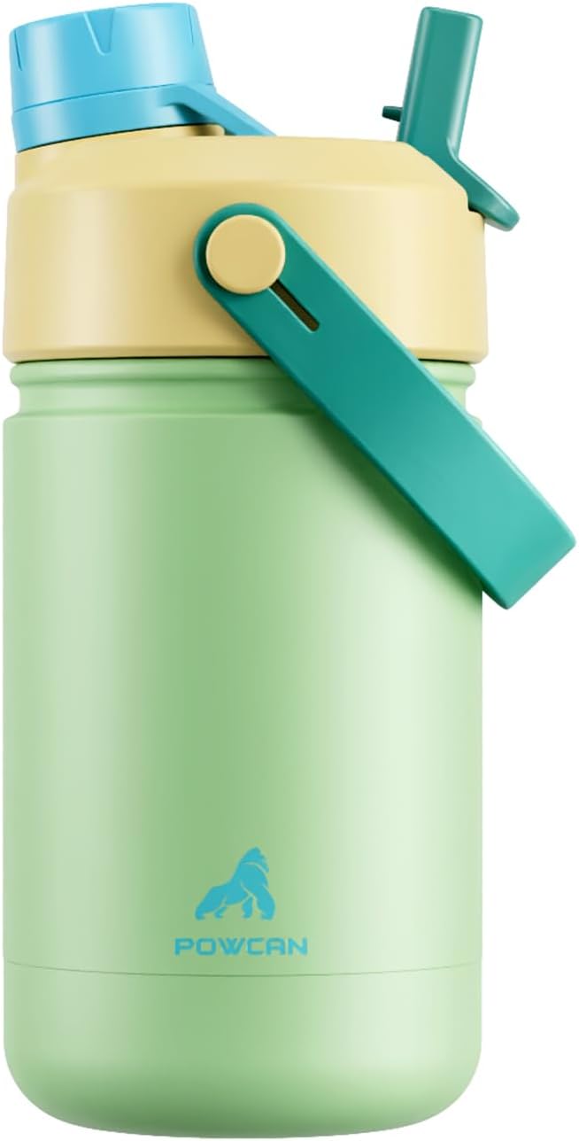 12 oz Kids Insulated Water Bottle for School: 2-in-1 Straw Spout Lid, Leakproof, BPA-Free, Keep Cold 24H, Reusable Stainless Steel Cup for Travel, Camping, Birthday Gift for Boys Girls (Pine Sprout)