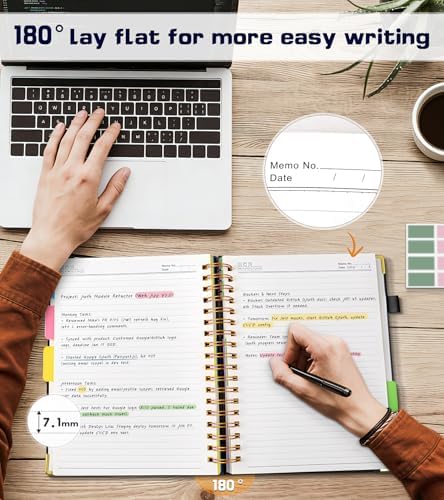 Hardcover Spiral Notebook 8.5"x11" Journal with Removable Dividers Tabs, 300 Pages Organizer Notebooks for Work School, Leather 5 Subject Notebook College Ruled, Large Lined Journal for Women，Black