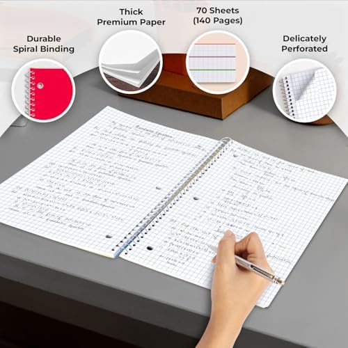 Rosmonde 24 Pack 1 Subject Graph Paper Spiral Notebook, 70 Sheets/140 Pages