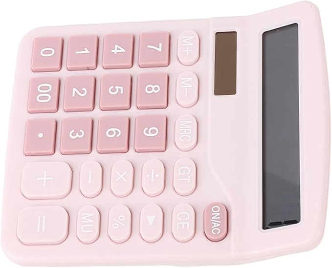 Fdit Solar Calculator, 12 Digit Portable Desktop Calculator with Solar Power and Light Textured Keys, for Students Teachers and Office Workers (Pink)