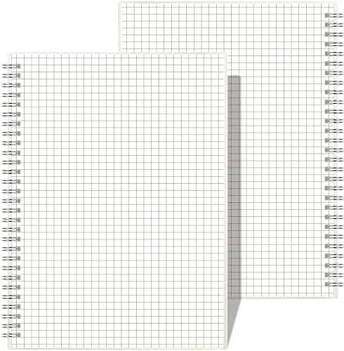 AHGXG Graph Paper Notebook Spiral 2 Pack - Large B5 Grid Notebook 7.3"X 10", 100GSM Thick Graph Grid Paper, Quad Ruled, Total 320 Pages, Transparent Plastic Hardcover Journal