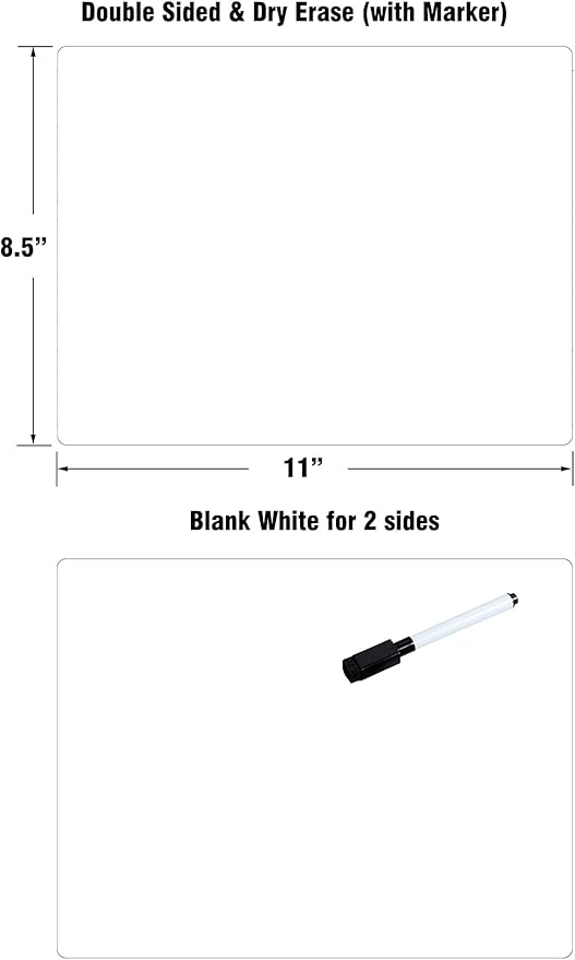 ZazzyKid Dry Erase White Board for Student, 5-Pack Personal Whiteboard Lapboard for Kids, Double-Sided Lapboard for Individual and School Supply, 11x8.5 Inches