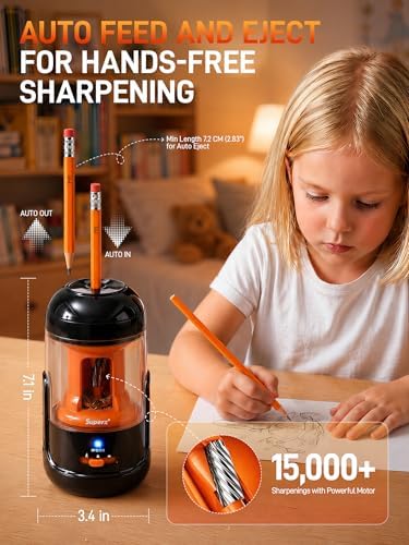 M&G S5 Electric Pencil Sharpener,Fully Automatic for 6.5–11mm No.2 & Colored Pencils,Auto In & Out,3 Sharpness Modes,Type-C Rechargeable,Helical Blade,Hands-Free for School Classroom Home Office,Black
