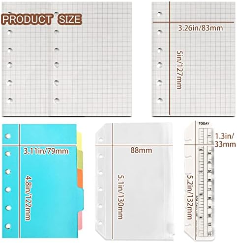 DY.2ten A7 Binder Notebook Refills - 270 Pages Graph Paper + 2 Zipper Binder Pockets + 5 Dividers + Ruler