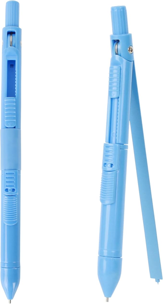 LABANCA 8 Pcs Compass Set with Protractor Rulers Pencil for Math Geometry (Compass Pen-Blue)