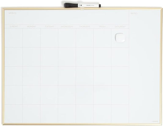 U Brands Magnetic Dry Erase Calendar White Board for Wall, 24" x 18", Dry Erase Board White Board Calendar with Gold Aluminum Frame, Includes a Magnet and a Marker