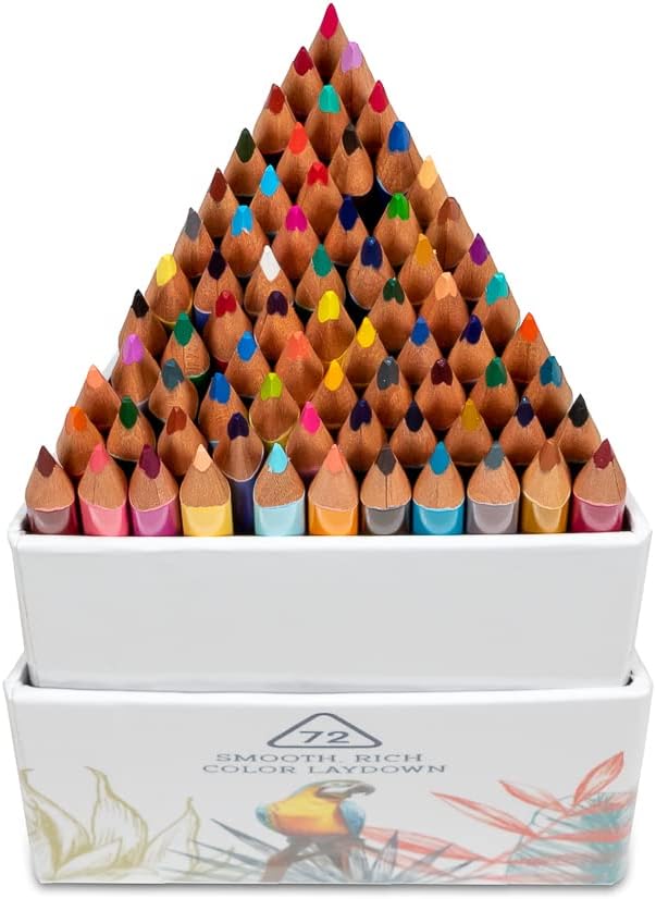 PARROT Premier 72ct Wooden Colored Pencils, Soft Core, Triangular-Shaped, Pre-Sharpened, for Artists, Adult & Kids Coloring Book, Perfect for Drawing, Coloring, Blending, and Shading