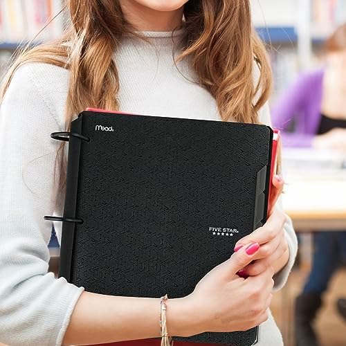 Five Star Flex Refillable Notebook + Study App, College Ruled Paper and 1 Inch TechLock Ring Binder with Pockets, Tabs and Dividers, 200 Sheet Capacity, Black (29328AA2) (Pack of 6)