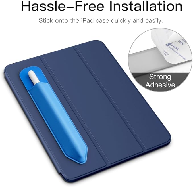 MoKo Pencil Holder Sticker Fit Apple Pencil Pro/ (USB-C)/ 1st/ 2nd Generation, Elastic Pencil Pocket Pouch Adhesive Sleeve Attached to iPad Case for Stylus Pens, 2 Pieces Cobalt Blue