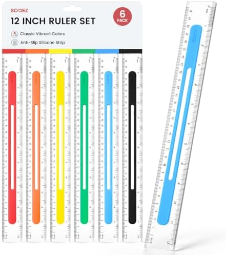 Sooez 6 Pack Ruler 12 Inch, Anti-Slip Clear Rulers for Kids School, Classic