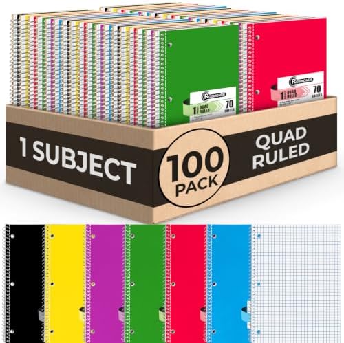 Rosmonde Bulk 1 Subject Spiral Notebook Graph Paper, 100 Pack, 70 Sheets