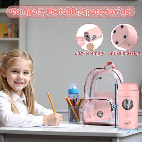 AFMAT Electric Pencil Sharpener, Auto in & Out, Fully Automatic Pencil Sharpener for Colored Pencils, Rechargeable Hands-Free Sharpeners for φ7-8mm Pencils, Good for Classroom/Home PSX8(Light Pink)