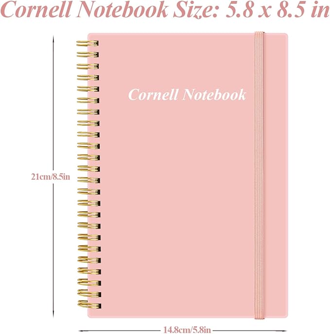 Yaridar A5 Cornell Notes Notebook - College Spiral Cornell Notebooks for Note Taking, Subject College Ruled Notebook Steno Pads for Office/School/Home, 5.8" x 8.5", Pink