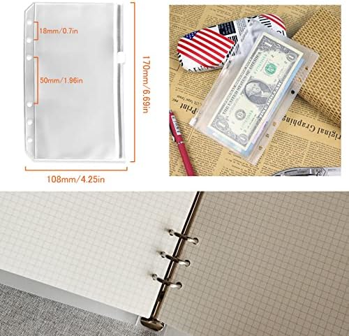 DY.2ten a6 6-Hole Binder Notebook Refills Set - 135 Sheets (270 Pages) Graph Paper + 2pcs Zipper Binder Pockets + 5 Pcs Dividers + Index Note Tabs + Ruler for Filofax a6