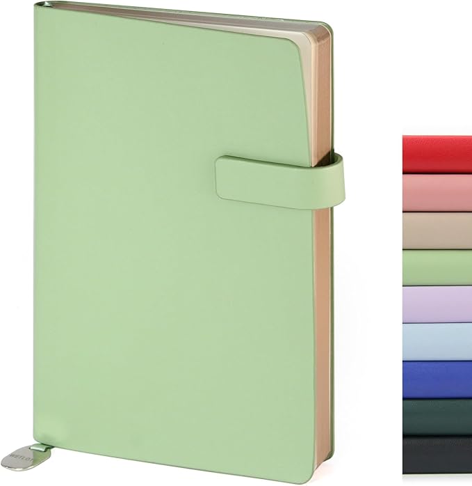 Soft Cover Leather Journal Notebook A5 Lined 212 Pages 5x8.25 Inches with Strap Closure Travel Work School Writing Journaling Notebooks for Women Men Gift Box Packaging Grass Green
