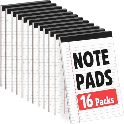 YesBes 16 Pack Note Pads Bulk, Small Legal Pads 5" x 8" Narrow Ruled Lined Writing Pad, 30 Sheets (60 Pages) Notepad for Office Home School, Perforated, Office Supplies