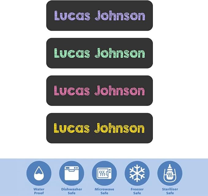 Custom Waterproof Dishwasher Safe Kid Name Labels for Daycare(128 Pack), Camp, School Supply, Baby Bottles, Lunch Boxes and Cups, Travel. Cute Personalized Design Name Stickers (Pattern 19)
