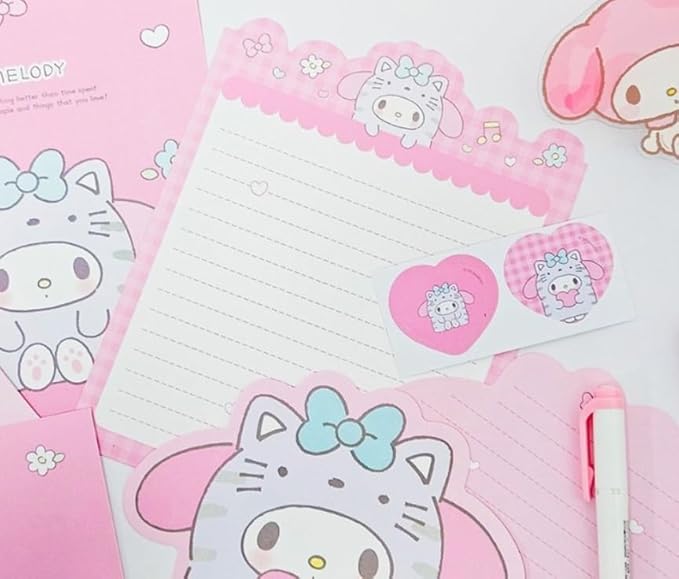 Generic Cute Stationery Writing Paper and Envelopes Set, 8 Letter Papers, 4 Envelopes, and 4 Stickers Included (Melody)