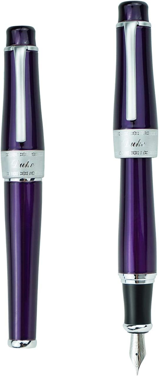 Asvine Duke Luxury Purple Fountain Pen Fine Nib, Charlie Chaplin Series, Unique Design Collection Heavy Pen with Pouch