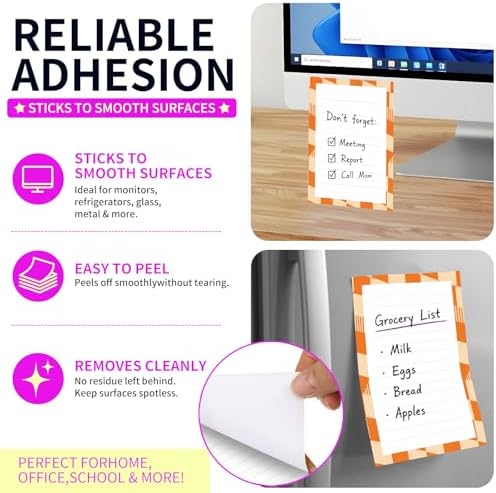 Lined Sticky Notes 4x6 in, 2 Pack Large Cute Notepads with Lines Self-Stick Note Pad, Funny Memo Pads Strong Adhesive for Office, Home Orange Cute Plaid