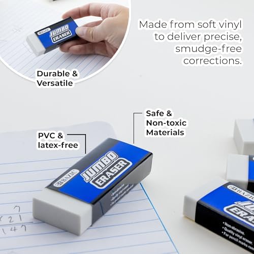BAZIC Products Jumbo Block Erasers, Latex-Free, PVC-Free, 4 Count, 72-Case
