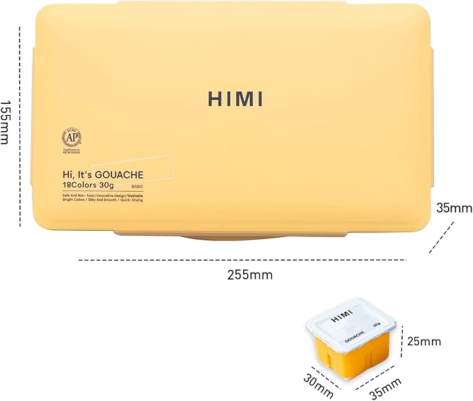 HIMI Gouache Paints Set, 18 Colors, 30g, jelly gouache paint set, Non Toxic Paint for Canvas and Paper, Art Supplies for Professionals, and More (Yellow Case)