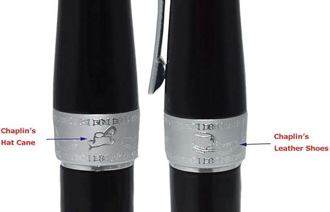 Asvine Duke Charlie Chaplin Fountain Pen Fine Nib, Unique Design Collection Black Heavy Pen with Pouch