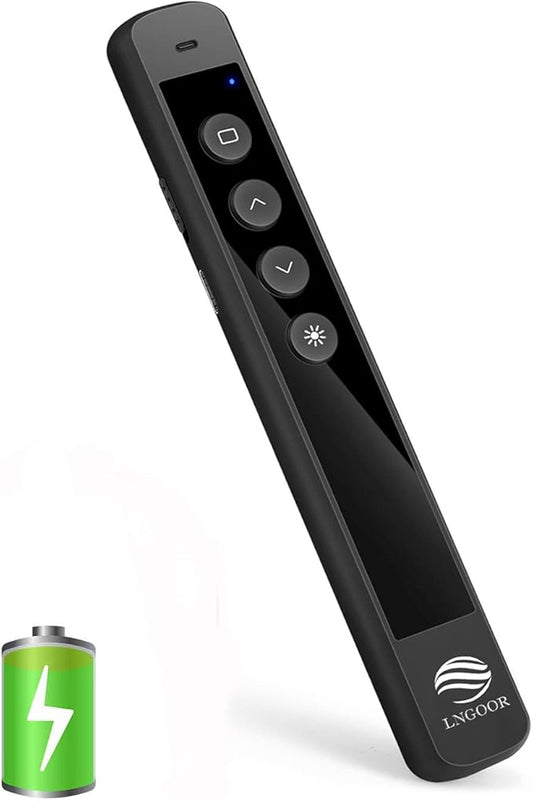 Rechargeable Presentation Clicker for PowerPoint - RF 2.4GHz Wireless Presenter Remote with Laser Pointer, Support Hyperlink&Volume Compatible with PPT/Keynote/Slides/Mac/Windows/Laptop