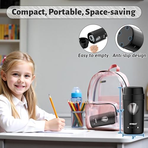 AFMAT Electric Pencil Sharpener, Auto in & Out, Fully Automatic Pencil Sharpener for Colored Pencils, Rechargeable Hands-Free Sharpeners for φ7-8mm Pencils, Good for Classroom/Home PSX8(Black)