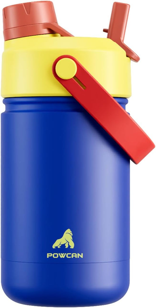 12 oz Insulated Water Bottle for Kids: 2-in-1 Straw Spout Lid, Spill-proof, BPA-Free, Easy Clean, Keep Cold 24H, Cute Patterns, Stainless Steel Cup for School, Travel, Holiday Gift (Blazing X)
