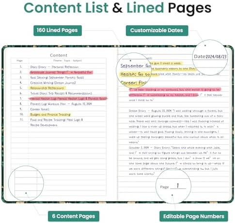 Taja Pretty Journal for Women, 5.7" x 8.3" Lined Notebook for Journaling