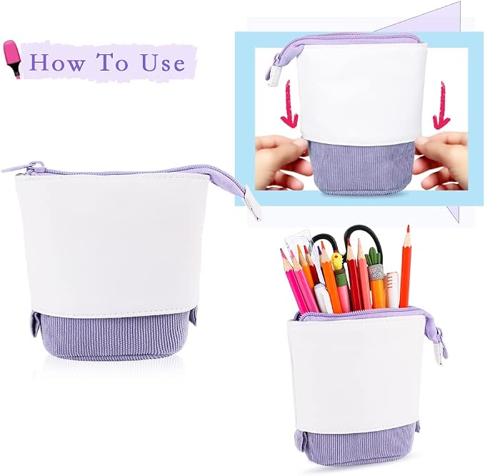 Oyachic Stand up Pencil Case Standing Pencil Holder Transformer Pencil Pouch Telescopic Pen Bag Cute Makeup Bag Cosmetic Organizer Bag Box for Women