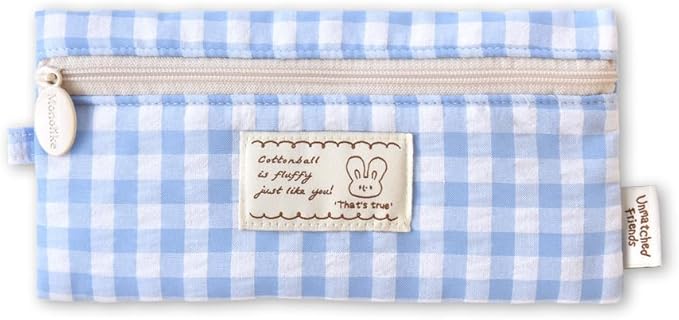 Monolike_Fabric/Cushion Pencil case (Unmatched Friends Fabric Check Pencil Case, Blue)