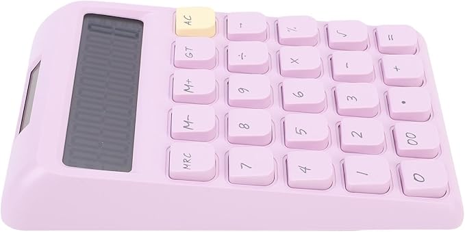 12 Digit Solar Calculator with Big Buttons Large Display Battery Operated Compact Portable for School Office Home Use (Purple)