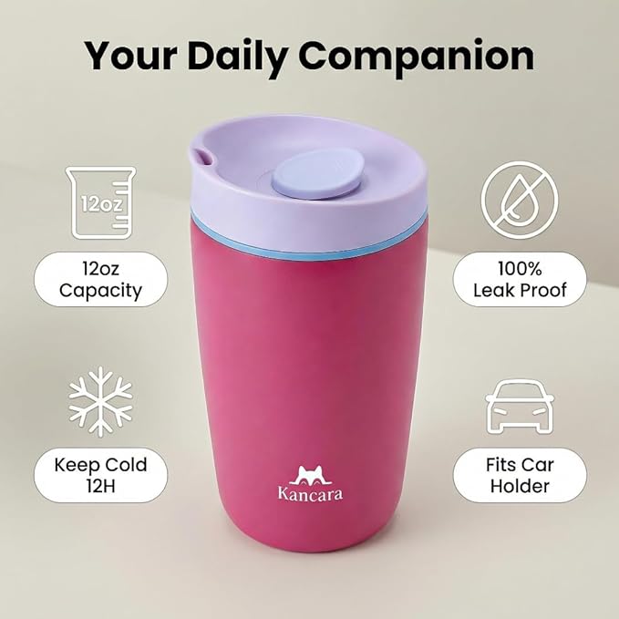 12 oz coffee tumbler Insulated coffee mug with lid Slider Insulated Stainless Steel Coffee Tumbler, Travel Mug for Hot and Iced Beverages insulated travel coffee mug (BB pink)