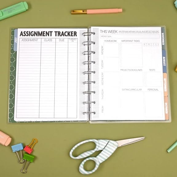 kellofaplan Plaid Student Planner (Undated), Disc-Bound, Weekly Planning Pages, Assignment Tracker, Colorful Monthly Tabs for Middle School, High School, College Students