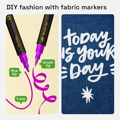 ARTISTRO 24 Dual-Tip Fabric Markers - Fabric Decorating Kit - Permanent for Clothes - Acrylic Paint Pens for Sneakers, Bags, Shoes, Textile, Canvas, Sewing, Craft, DIY - Brush and Fine Tip