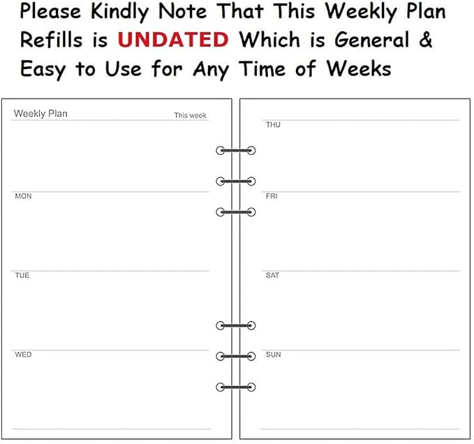 A5 Weekly Planner Refills Planner Inserts 6-Ring Planner Refill for Notebook Journal Tracker, Undated, 45sheets/90pages-Harphia(A5 5.59 x 8.27'',Weekly)
